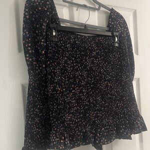 SHEIN Black Floral Skirt Set